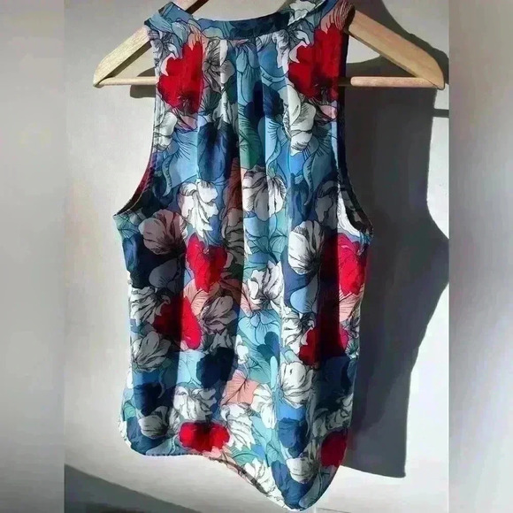 Dalia Women’s Colourful Red Blue Floral Sleeveless Blouse Art to Wear Small - Picture 7 of 10